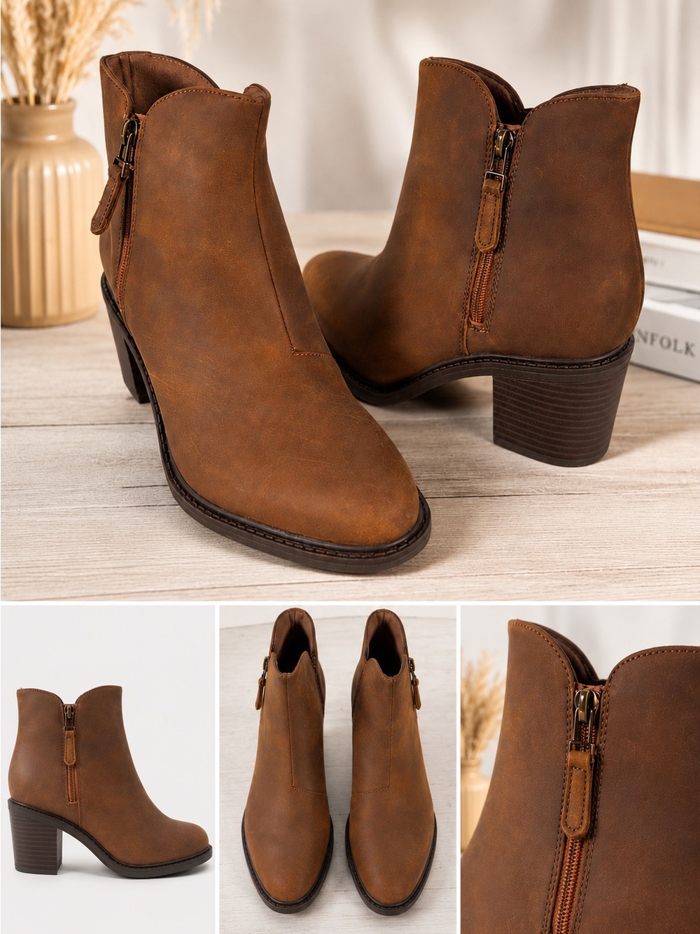 CLARKS Scene Zip Dark Tan Oiled Leather Insulated Cushioned Boots  8.5 NIB